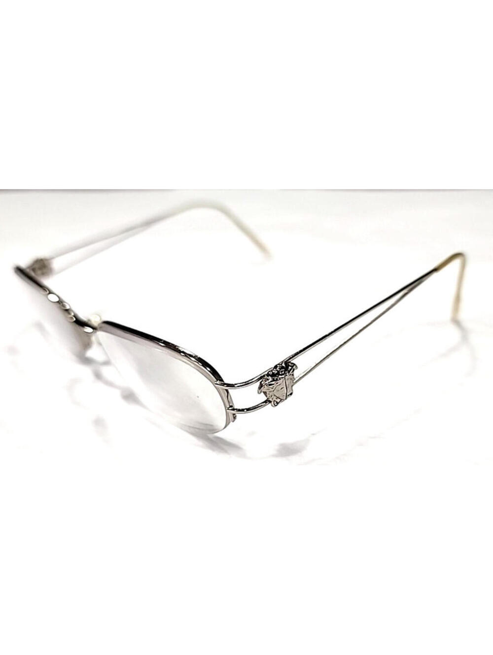 Versace Y01 Vintage Small Silver Metal Half Rim Oval Eyeglasses Frame 49-19 130